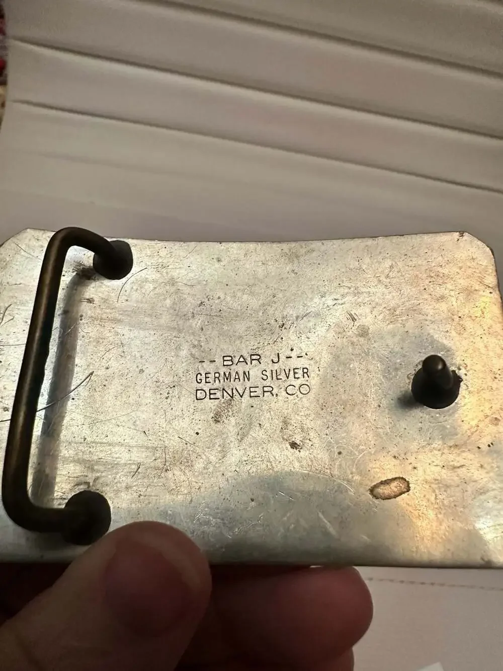 Bar J German Silver Denver Co Vintage Western Belt Buckle Etched Two-Tone